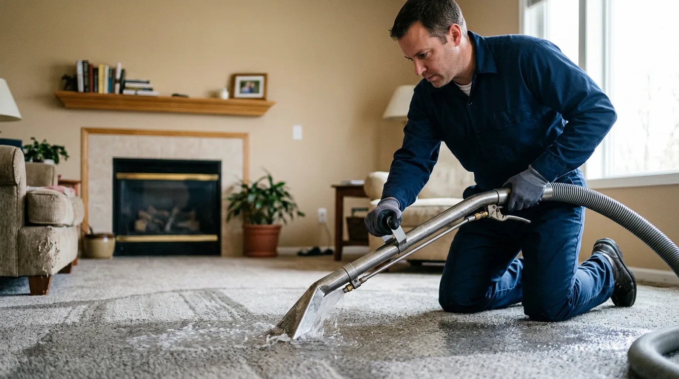 Water damage restoration technician working near Mark, IL